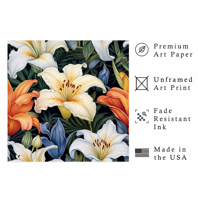 Impression florale de fleurs de lis tropicales non encadrées, H 18 po x l 18 po
