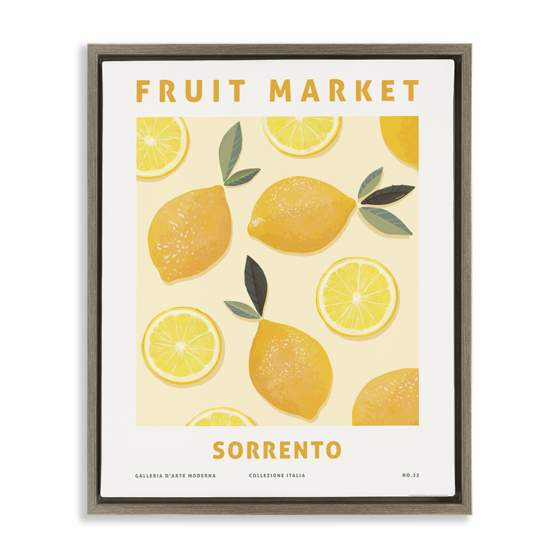 «Fruit Market Lemons», art mural encadré flottant par Reinders, H 31 po x l 25 po, Cadre flottant orme Montalcino