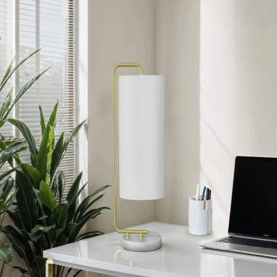 Lighting, H 20 po, lampe de table, marbre blanc, abat-jour ivoire / crème, contemporain