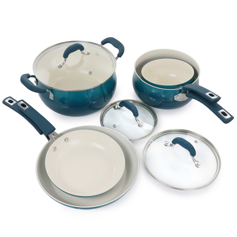 Teal 8-Piece Nonstick Aluminum Cookware Set with Ceramic Interior