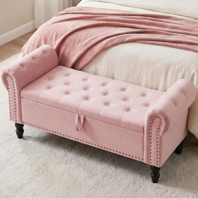 Ottoman Storage Bench, Velvet End Of Bed Storage Box With Lid, Sturdy Wood Legs Footrest, 168kg Load Capacity, Sofa Bench For Bedroom/living Room, 133x53x46cm