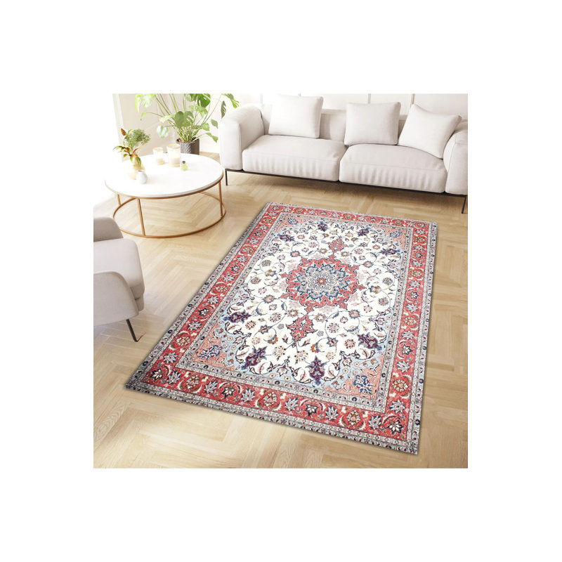 Tapis décoratif délavé à motif floral patiné, Tapis de couloir 3 pi 3 po x 6 pi 7 po