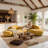 Modern Yellow Curved Sectional Sofa, Polyester Upholstered Modular Couch with Deep Seating, Oversized Lounge Sofa for Living Room, Boho Organic Style Statement Couch-1247451255