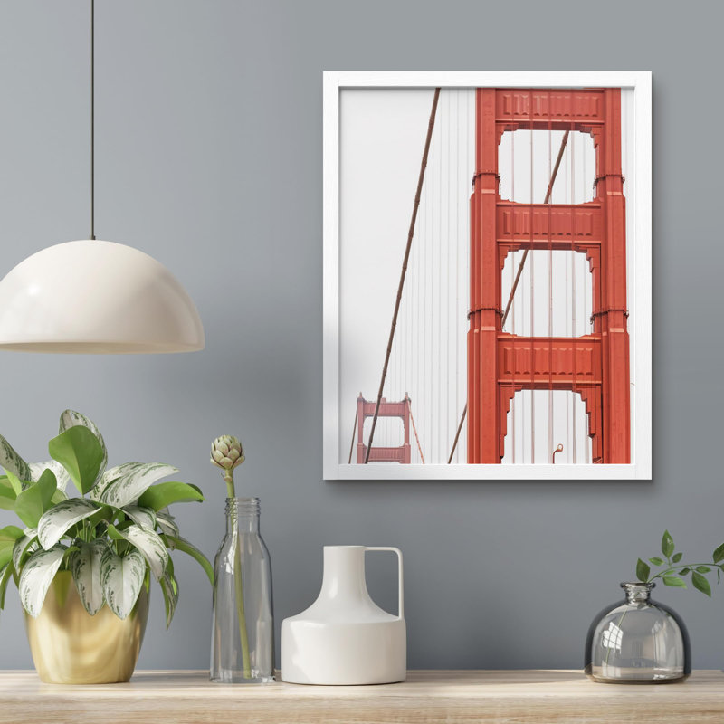 "Détail architectural du pont suspendu rouge" sur papier, Blanc, H 14 po x l 11 po