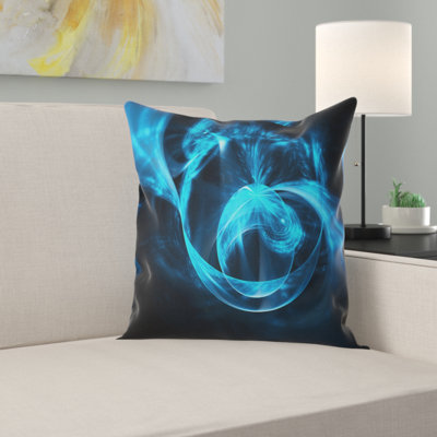 Fractal 3D Circled Blue Waves - Abstract Printed Pillow