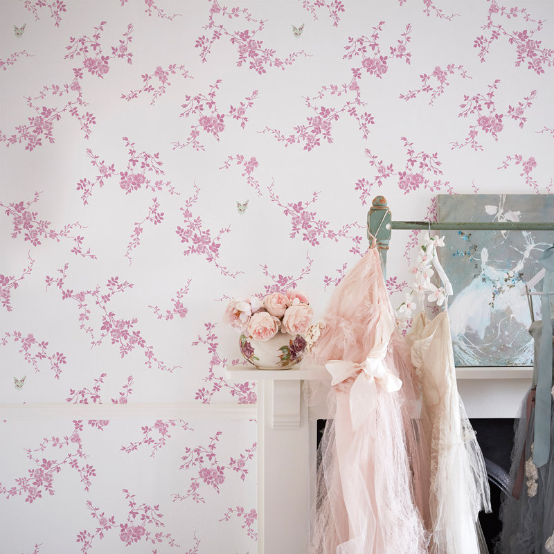 Rachel Ashwell Butterflies Blue Wallpaper, Pink