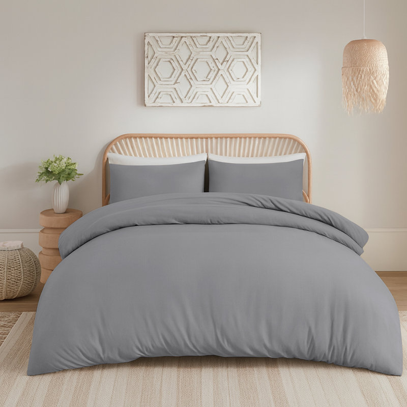 Aspire Homeware Hotel Quality 3 Piece Dyed Duvet Bedding Set with Pillowcases for Soft and Elegant Sleep, Silver