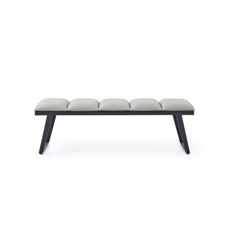 Dumfries 57" Light Upholstered Faux Leather Bench, Light Gray