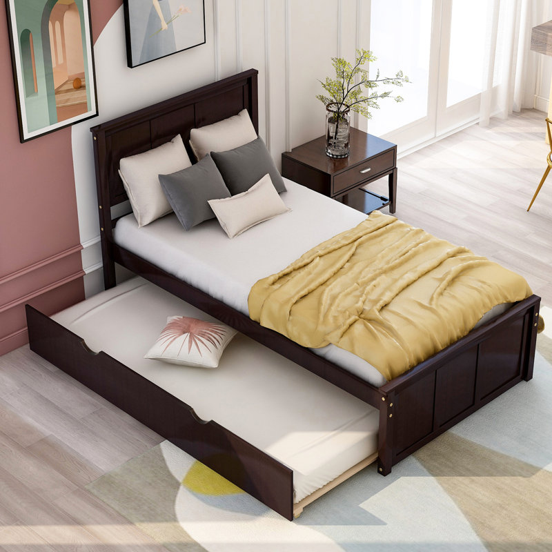 Lit plateforme simple avec lit gigogne pour améliorer l'espace de la chambre à coucher dans une structure mobile, Espresso