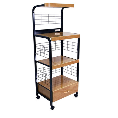 4 Kitchen Cart With Drawer And Outlet, 59.5" Tall, Black Natural Hue High Power Plug, Style