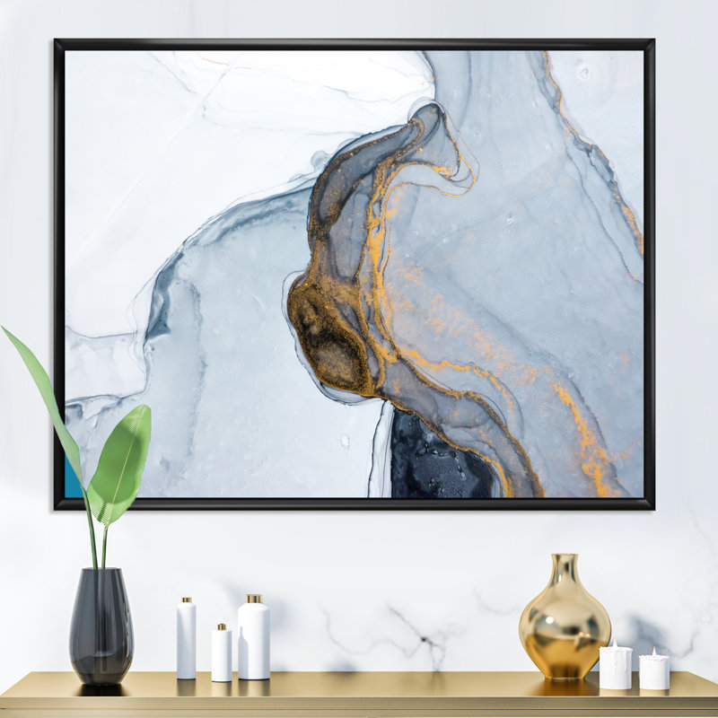 Luxe luxueux or gris marbré, art sur toile moderne, H 30 po x l 40 po x P 1,5 po, Toile avec cadre flottant noir