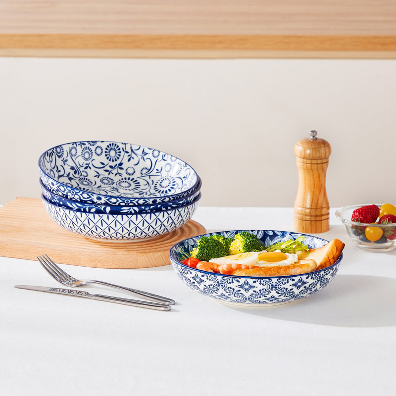 Ensemble de bols à pâtes en céramique 36 oz vancasso, bols à salade et à soupe larges et peu profonds, grands bols de service pour pâtes, ramen et céréales, empilables pour 6 personnes