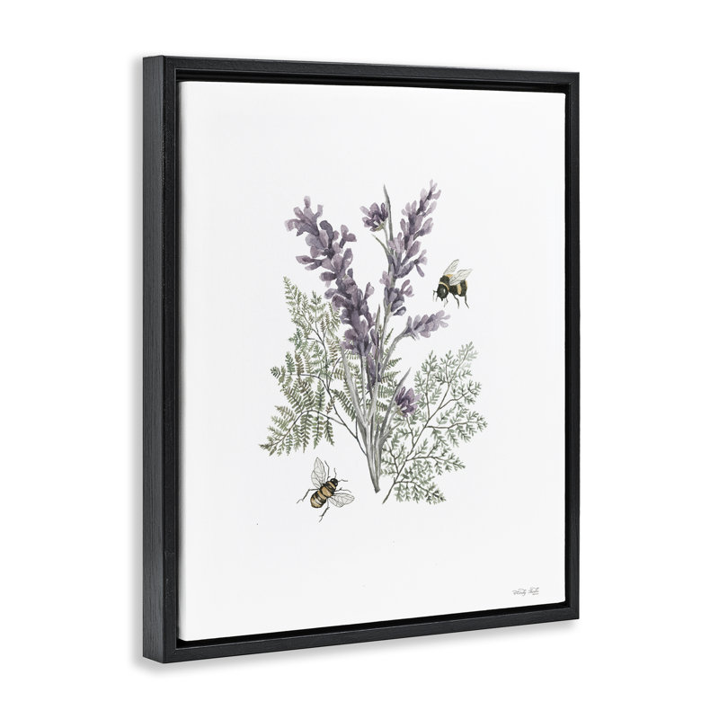 «Bumble Bees & Lavender», art mural encadré flottant par Cindy Jacobs, Cadre flottant noir de jais, H 21 po x l 17 po