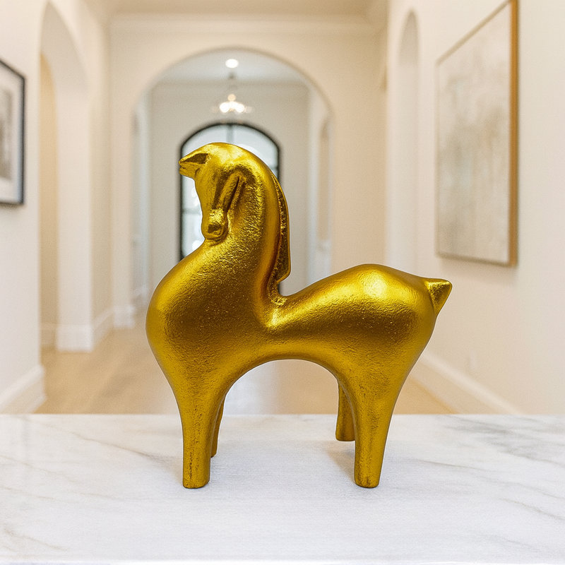 Khansaa Handmade Aluminum Horse Sculpture, Gold