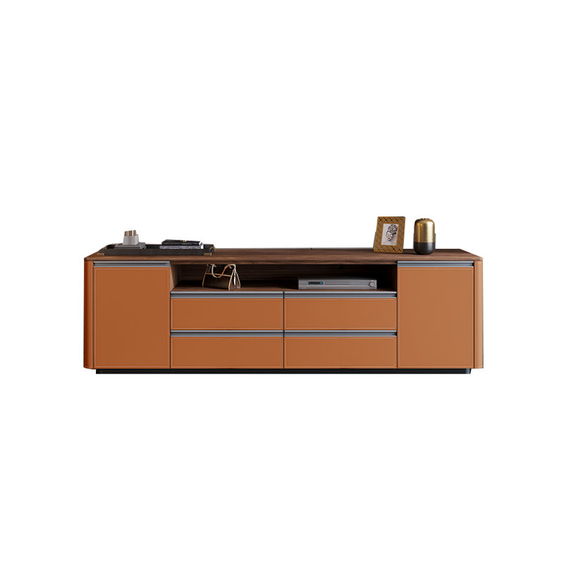 Meuble télé de style minimaliste au sol, 62.99", Orange / bois brun foncé