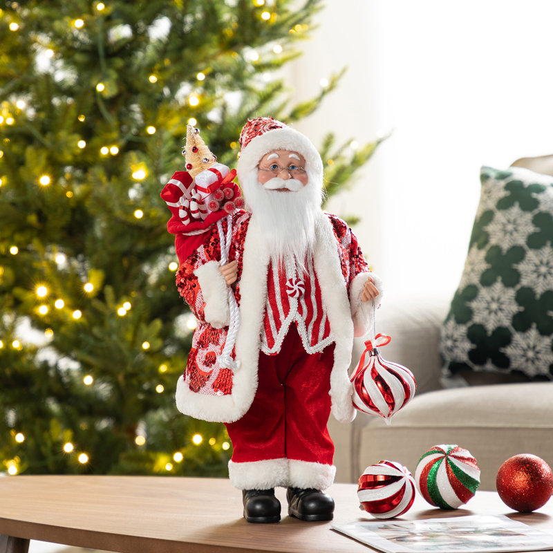 Figurine de père Noël 18 po en fausse fourrure et menthe poivrée