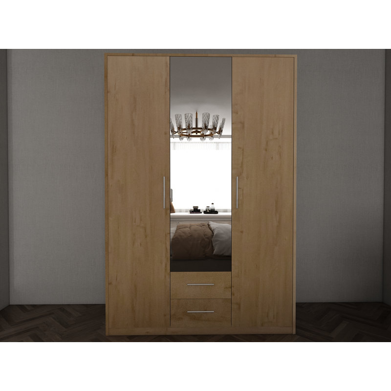 Pamel 3 Door Manufactured Wood Wardrobe, 199 H x 135 W x 58 D cm, Oak