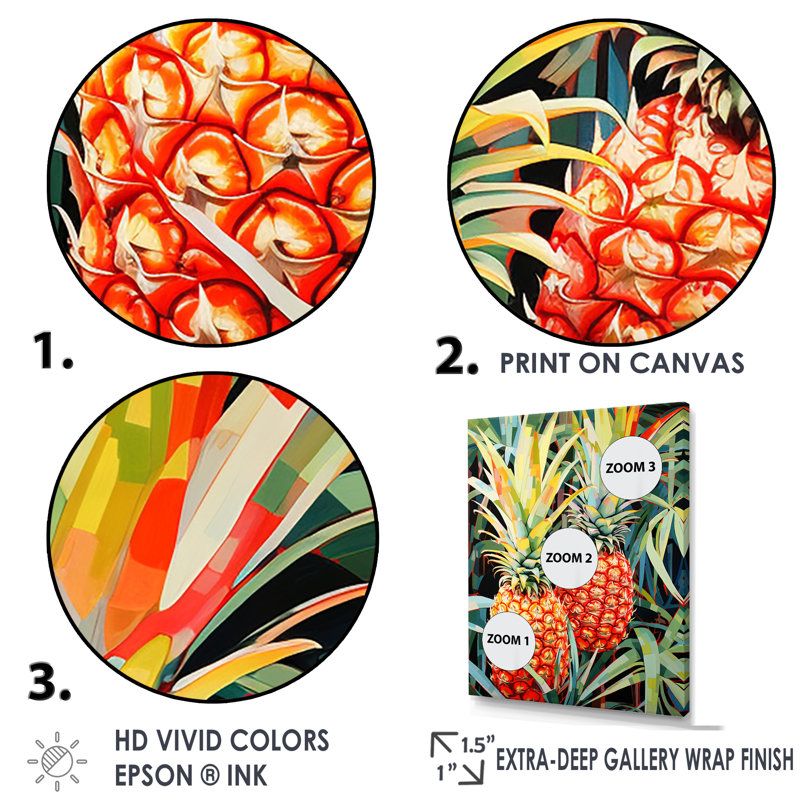 «Sunny Pineapple Serenade I», reproduction sur toile, Encadrement doré, H 44 po x l 34 po x P 1,5 po