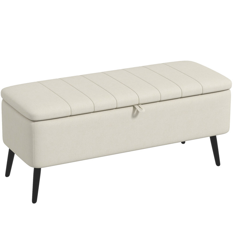 Patil Storage Ottoman with Flip Top, Steel Legs, for Bedroom, Cream