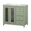 Armoire de salle de bain 36 po avec 2 portes à fermeture douce, 3 tiroirs, lavabo en céramique - tablettes élégantes pour meuble-lavabo, poignées luxueuses et design élégant