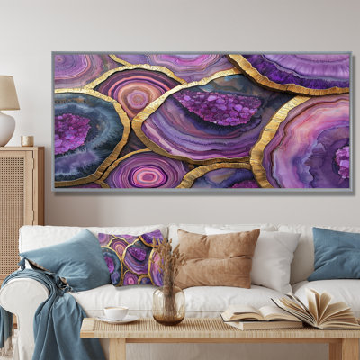 Cristaux mauves et énergie en bois II - cristaux, art mural encadré