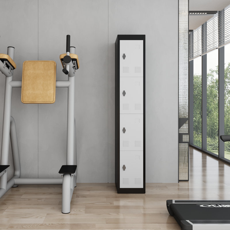 Armoire de rangement robuste en métal 71 po avec tringle et étagère, armoire de rangement mince à 4 portes avec serrures pour le bureau, l'école ou la salle de sport