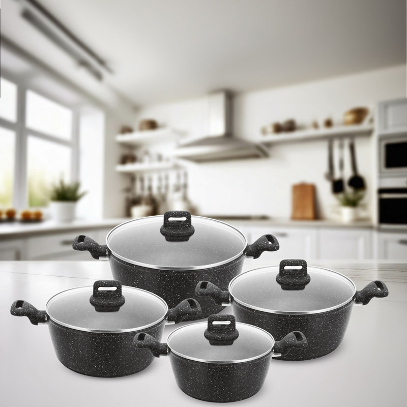 ZOYA 8 - Piece Non-Stick Aluminum Cookware Set, Black