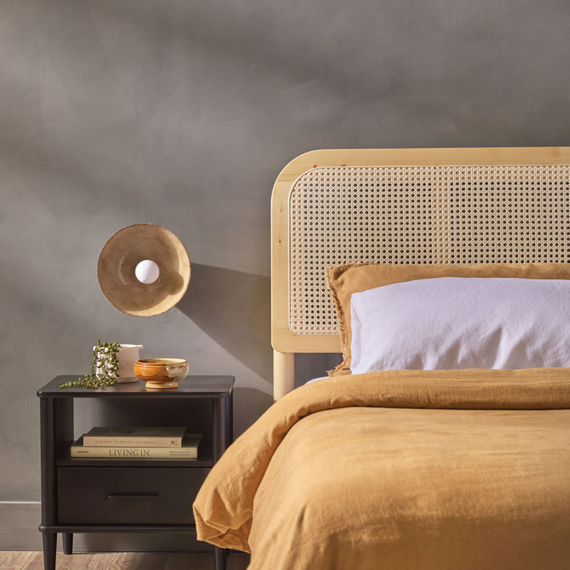 Boho Curved Rattan Headboard King Bed