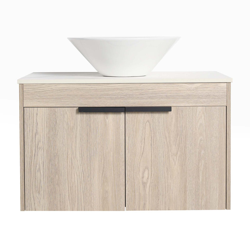Meuble-lavabo mural simple 29,5 po avec plateau en pierre frittée Provance