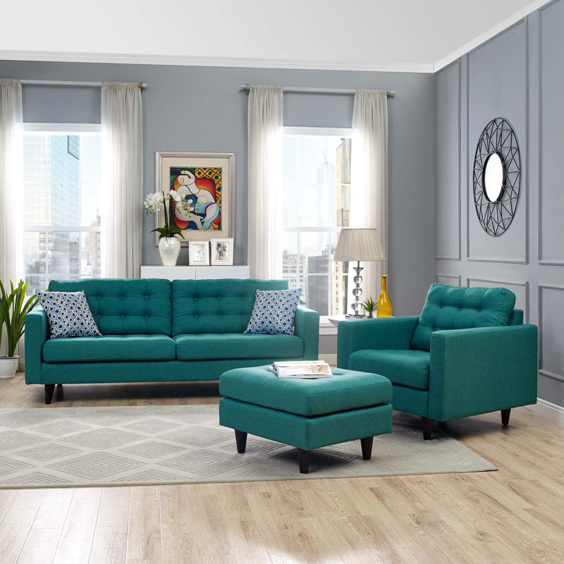 Ensemble de fauteuil et canapé rembourrés 2 pièces Modway Empress, Tissage bleu sarcelle
