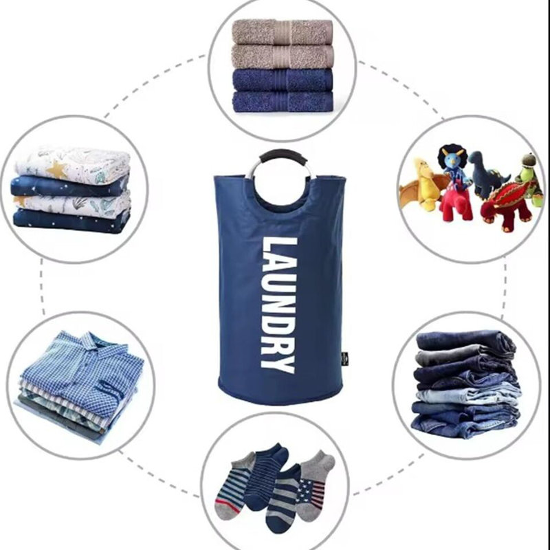 Annakiya Fabric Laundry Bag with Handles, Navy