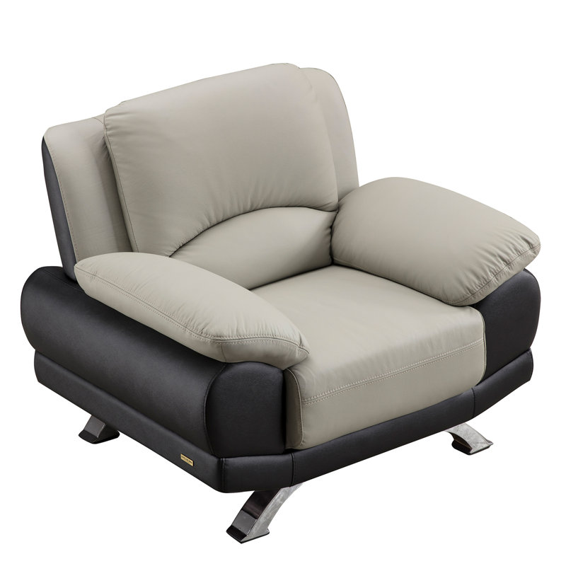 Upholstered Armchair, Gray/Black Genuine Leather