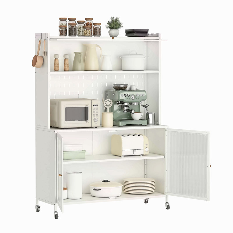 Armoire de cuisine, armoire de rangement haute avec portes en verre et tablettes réglables, armoire de cuisine, salon, salle à manger