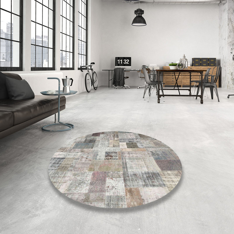 Tapis contemporain gris / brun, Rond 5 pi