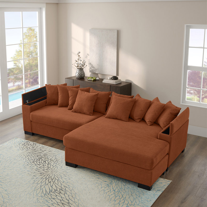 Canapé modulaire de luxe 111 po, Velours côtelé brun rougeâtre