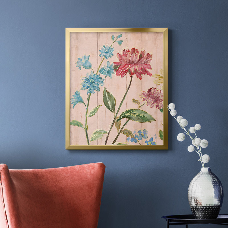 «Wildflower Flutter I», toile encadrée de qualité supérieure - prête à être accrochée, H 24 po x l 20 po, Or