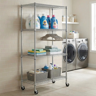 4 étagères robustes en fil de fer rouillé, support de rangement en métal pour la cuisine, le garage, le garde-manger et la salle de bain, P 35,57 po x l 17,56 po, H 63 po, structure entièrement en fer avec poteaux de 25 mm d'épaisseur, finition thermolaquée noire, 4 ouvertures