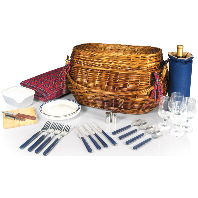 Highlander Deluxe Picnic Wicker Basket with Outdoor Dining Set