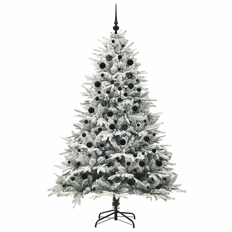 Artificial Pre-lit Christmas Tree with Ball Set, 210cm H, White/Black