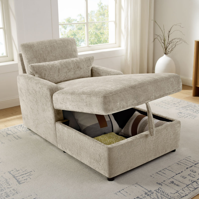 Chaise longue rembourrée avec rangement, Chameau