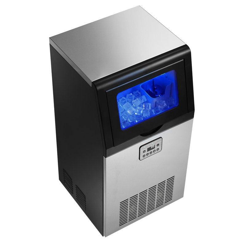 Machine à glaçons commerciale, 100 lb / 24 h avec capacité de rangement de 30 lb, encastrée / autoportante / sous le comptoir, machine à glaçons en acier inoxydable avec affichage DEL et autonettoyante, pour bar maison