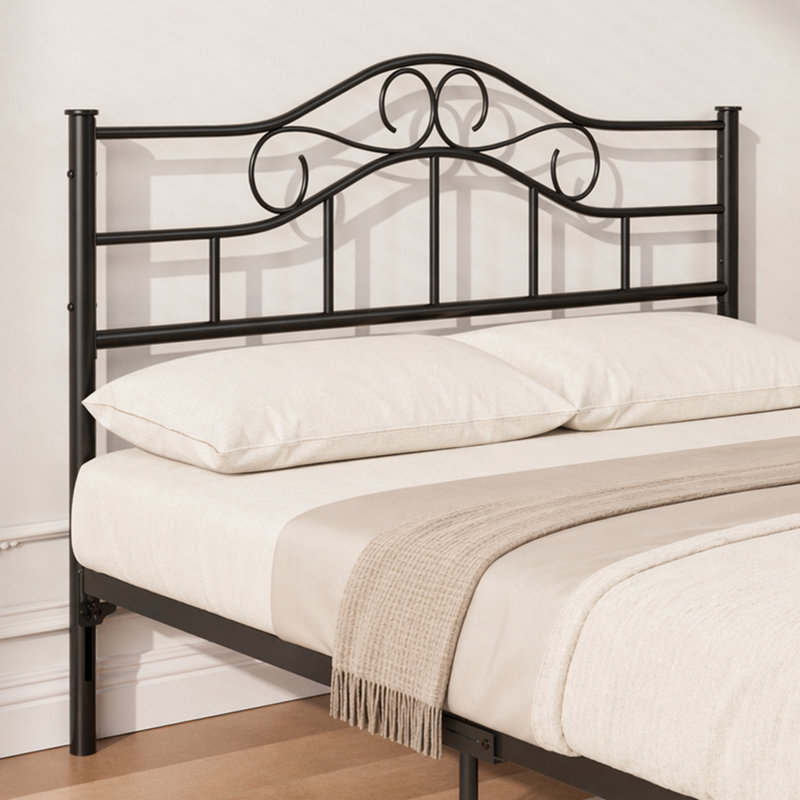 Metal Queen Size Headboard, Adjustable Height, Heavy Duty Steel Curved Queen Headboard Only For Bedroom, Farmhouse Scrollwork Design, Attach Frame, Easy Assembly, Black