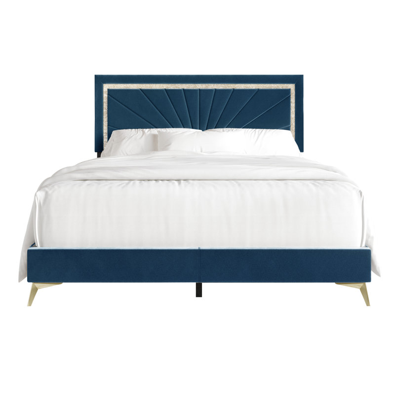 Lit tapissier standard Soufian, Bleu marine, Simple
