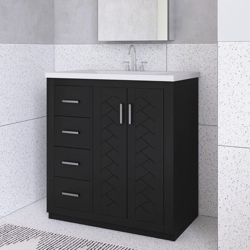 Meuble-lavabo 30 po avec lavabo en céramique, Noir