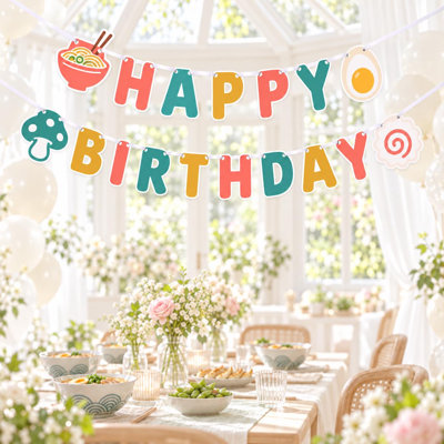 Ramen Birthday Banner, Noodle Party Garland, Cardstock Decorations