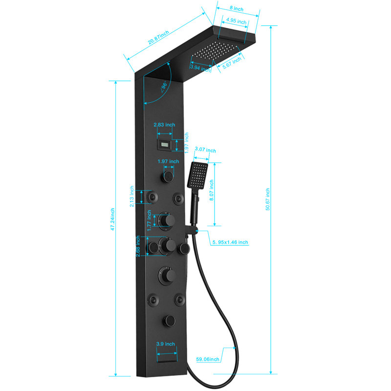 VIBRANTBATH 50.67" Shower Panel shower system with Adjustable Shower Head, Black