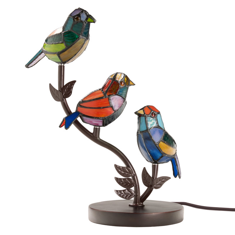 15"H Tiffany-Style Stained Glass Bird Novelty Table Lamp