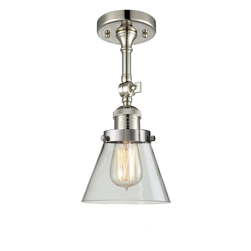 Plafonnier semi-encastré à cône simple 1 lumière Milazzo, Nickel poli, H 13,5 po x l 6,25 po x P 6,25 po, Transparent
