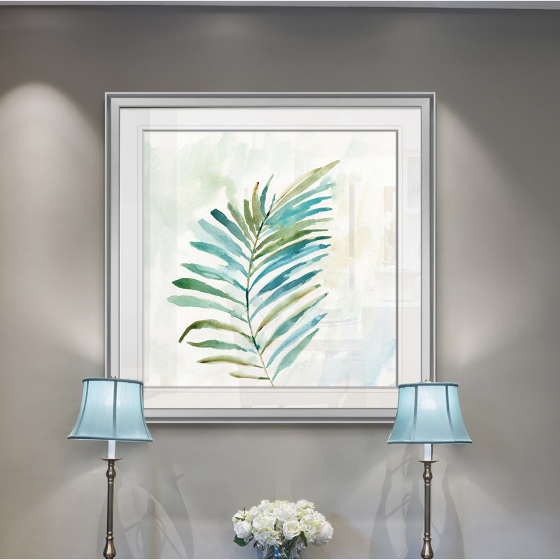 « tropical leaf i », peinture, H 16 po x l 16 po x P 1,5 po, Encadrement argenté