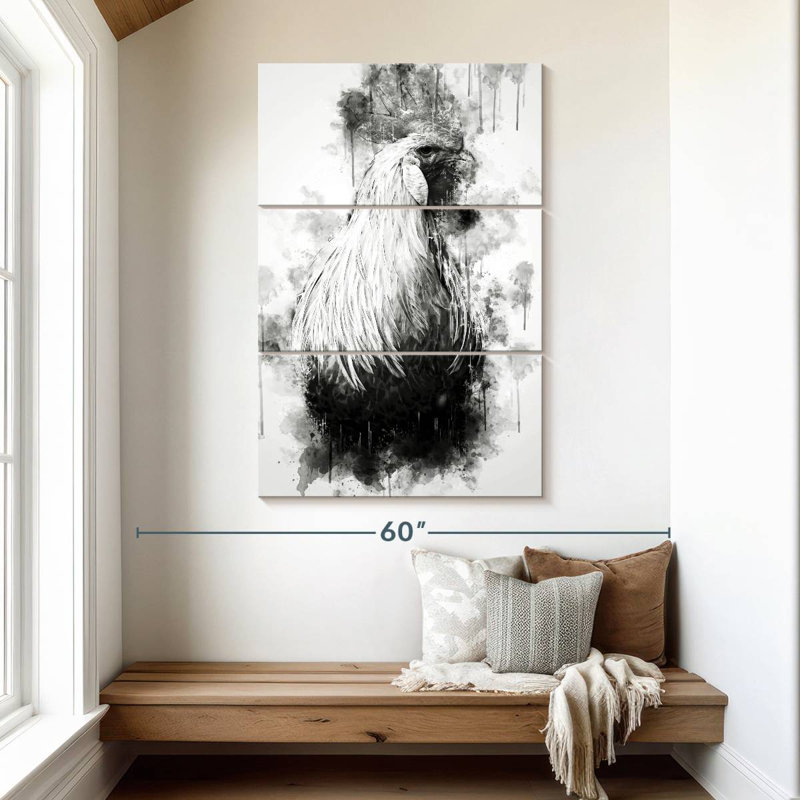 Coq Brampt regardant en noir et blanc, H 50 po x l 32 po
